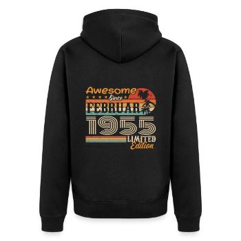 Geburtstag Vintage Geschenkidee Februar 1955 - Unisex Premium Bio Zip Hoodie - Schwarz - Hinten - Nico (187cm)