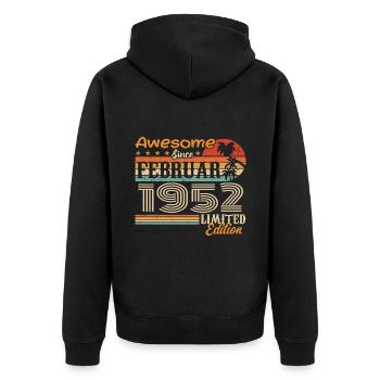 Geburtstag Vintage Geschenkidee Februar 1952 - Unisex Premium Bio Zip Hoodie - Schwarz - Hinten - Nico (187cm)