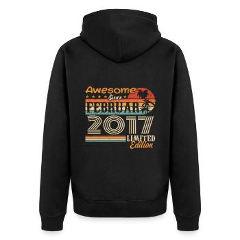 Geburtstag Vintage Geschenkidee Februar 2017 - Unisex Premium Bio Zip Hoodie - Schwarz - Hinten - Nico (187cm)
