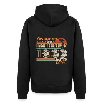 Geburtstag Vintage Geschenkidee Februar 1963 - Unisex Premium Bio Zip Hoodie - Schwarz - Hinten - Nico (187cm)