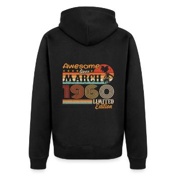 März 1960 Jahrgang 1960 Retro Geburtstagsgeschenk - Unisex Premium Bio Zip Hoodie - Schwarz - Hinten - Nico (187cm)