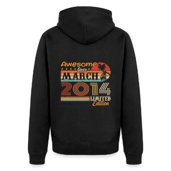 März 2014 Jahrgang 2014 Retro Geburtstagsgeschenk - Unisex Premium Bio Zip Hoodie - Schwarz - Hinten - Nico (187cm)