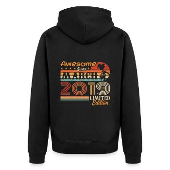 March 2019 Vintage 2019 Retro Birthday Gift - Unisex Premium Organic Zip Hoodie - black - Back - Nico (187cm)