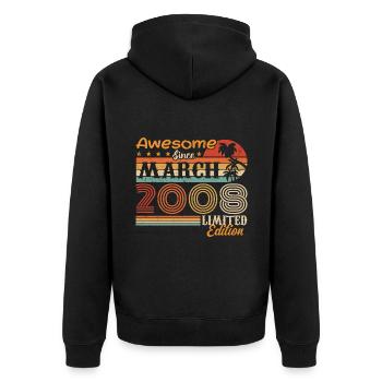 March 2008 Vintage 2008 Retro Birthday Gift - Unisex Premium Organic Zip Hoodie - black - Back - Nico (187cm)