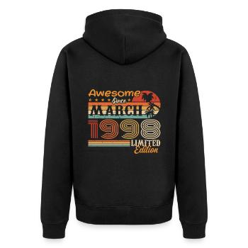 März 1998 Jahrgang 1998 Retro Geburtstagsgeschenk - Unisex Premium Bio Zip Hoodie - Schwarz - Hinten - Nico (187cm)