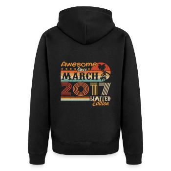 März 2017 Jahrgang 2017 Retro Geburtstagsgeschenk - Unisex Premium Bio Zip Hoodie - Schwarz - Hinten - Nico (187cm)