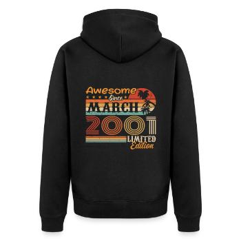 März 2001 Jahrgang 2001 Retro Geburtstagsgeschenk - Unisex Premium Bio Zip Hoodie - Schwarz - Hinten - Nico (187cm)