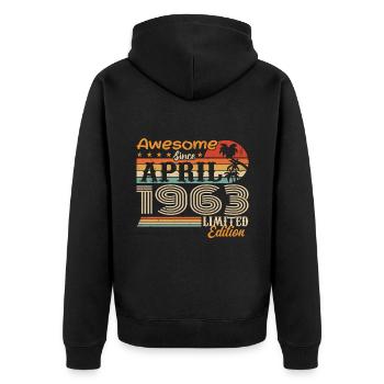 Die Legenden wurden im April 1963 geboren Geschenk - Unisex Premium Bio Zip Hoodie - Schwarz - Hinten - Nico (187cm)