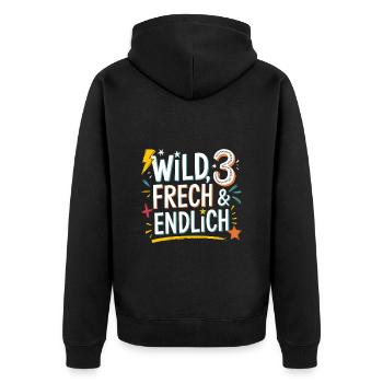 Sauvage, effronté et enfin 3 ans 3e anniversaire - Veste à capuche bio Premium Unisexe - noir - Dos - Nico (187cm)