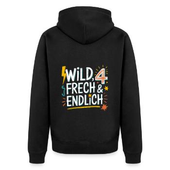 Sauvage, effronté et enfin 4 ans 4e anniversaire - Veste à capuche bio Premium Unisexe - noir - Dos - Nico (187cm)
