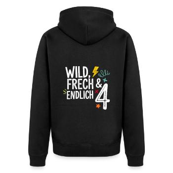 Wild, Cheeky & Finally 4 Years 4th Birthday - Unisex Premium Organic Zip Hoodie - black - Back - Nico (187cm)