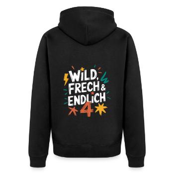 Wild, Cheeky & Finally 4 Years 4th Birthday - Unisex Premium Organic Zip Hoodie - black - Back - Nico (187cm)