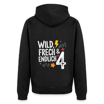 Wild, Cheeky & Finally 4 Years 4th Birthday - Unisex Premium Organic Zip Hoodie - black - Back - Nico (187cm)
