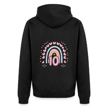 Cute 10th Birthday Heart & Rainbow Design - Unisex Premium Organic Zip Hoodie - black - Back - Nico (187cm)