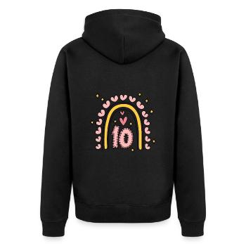 Cute 10th Birthday Heart & Rainbow Design - Unisex Premium Organic Zip Hoodie - black - Back - Nico (187cm)