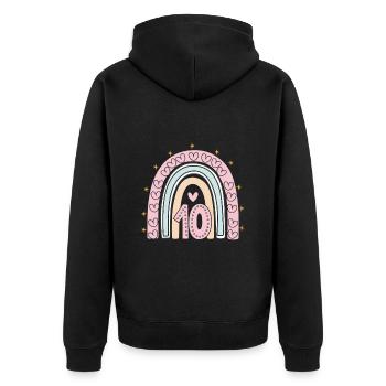 Cute 10th Birthday Heart & Rainbow Design - Unisex Premium Organic Zip Hoodie - black - Back - Nico (187cm)