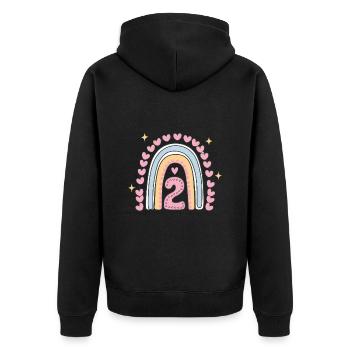 Coeur mignon 2e anniversaire et design arc-en-ciel - Veste à capuche bio Premium Unisexe - noir - Dos - Nico (187cm)