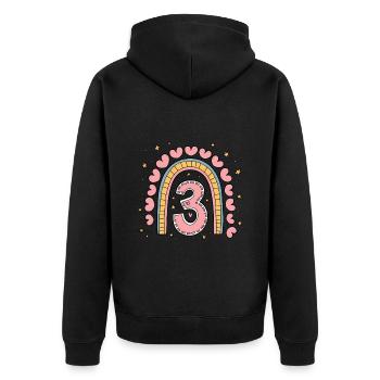 Cute 3rd Birthday Heart & Rainbow Design - Unisex Premium Organic Zip Hoodie - black - Back - Nico (187cm)