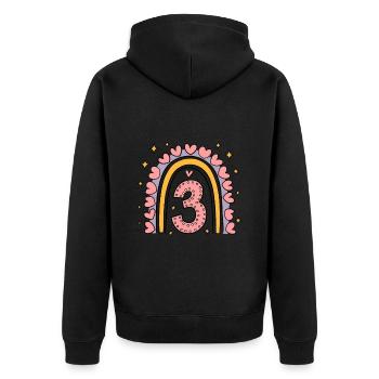 Cute 3rd Birthday Heart & Rainbow Design - Unisex Premium Organic Zip Hoodie - black - Back - Nico (187cm)