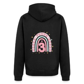 Coeur mignon 3ème anniversaire et design arc-en-ciel - Veste à capuche bio Premium Unisexe - noir - Dos - Nico (187cm)