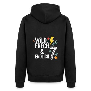 Sauvage, effronté et enfin 7 ans 7e anniversaire - Veste à capuche bio Premium Unisexe - noir - Dos - Nico (187cm)