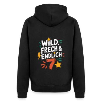 Sauvage, effronté et enfin 7 ans 7e anniversaire - Veste à capuche bio Premium Unisexe - noir - Dos - Nico (187cm)