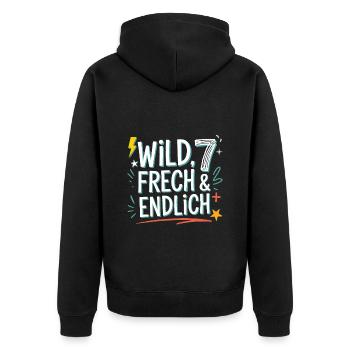 Sauvage, effronté et enfin 7 ans 7e anniversaire - Veste à capuche bio Premium Unisexe - noir - Dos - Nico (187cm)