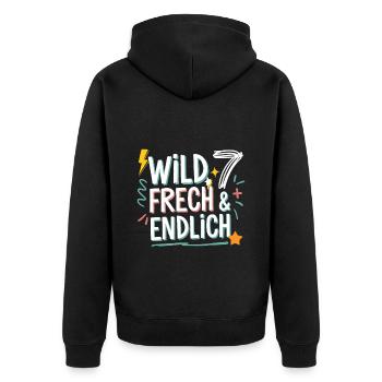 Sauvage, effronté et enfin 7 ans 7e anniversaire - Veste à capuche bio Premium Unisexe - noir - Dos - Nico (187cm)
