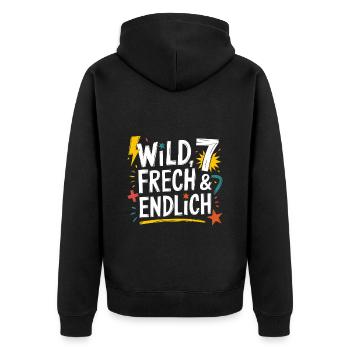 Sauvage, effronté et enfin 7 ans 7e anniversaire - Veste à capuche bio Premium Unisexe - noir - Dos - Nico (187cm)