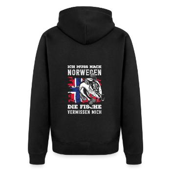 Norwegen Angeln Spruch Lustiges Design - Unisex Premium Bio Zip Hoodie - Schwarz - Hinten - Nico (187cm)