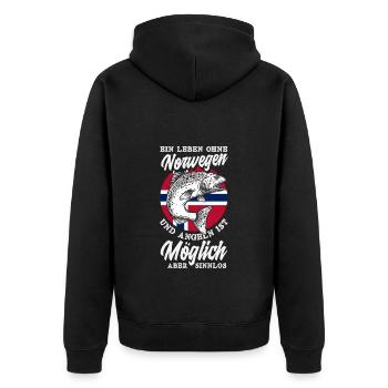 Norwegen Angeln Spruch Lustiges Design - Unisex Premium Bio Zip Hoodie - Schwarz - Hinten - Nico (187cm)