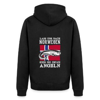 Norwegen Angeln Spruch Lustiges Design - Unisex Premium Bio Zip Hoodie - Schwarz - Hinten - Nico (187cm)
