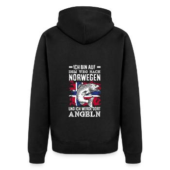 Norwegen Angeln Spruch Lustiges Design - Unisex Premium Bio Zip Hoodie - Schwarz - Hinten - Nico (187cm)