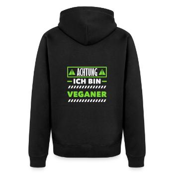 Achtung Ich Bin Veganer Lustiges Veganer Geschenk - Unisex Premium Bio Zip Hoodie - Schwarz - Hinten - Nico (187cm)