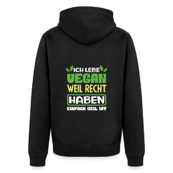Achtung Ich Bin Veganer Lustiges Veganer Geschenk - Unisex Premium Bio Zip Hoodie - Schwarz - Hinten - Nico (187cm)