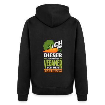 Achtung Ich Bin Veganer Lustiges Veganer Geschenk - Unisex Premium Bio Zip Hoodie - Schwarz - Hinten - Nico (187cm)
