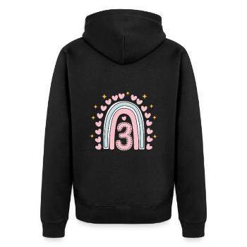 Cute 3rd Birthday Heart & Rainbow Design - Unisex Premium Organic Zip Hoodie - black - Back - Nico (187cm)