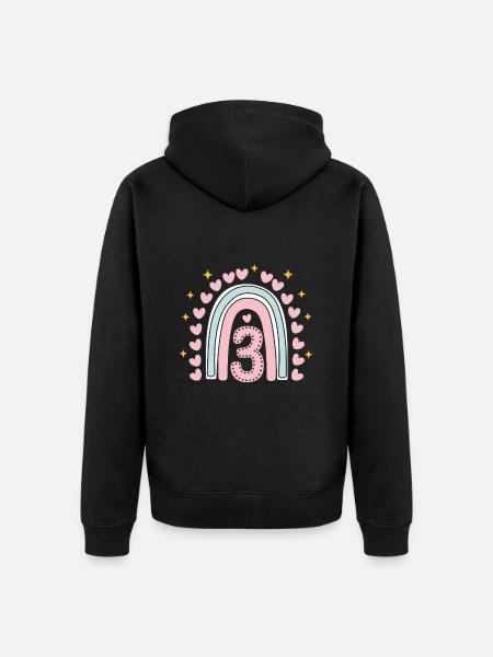 Süßes 3. Geburtstag Herz & Regenbogen Design - Unisex Premium Bio Zip Hoodie - Schwarz