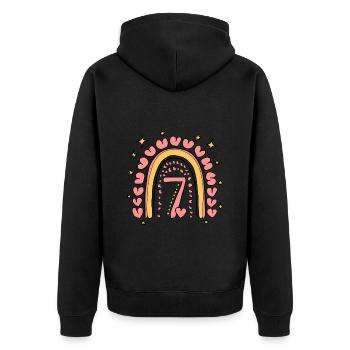 Coeur mignon de 7e anniversaire et design arc-en-ciel - Veste à capuche bio Premium Unisexe - noir - Dos - Nico (187cm)
