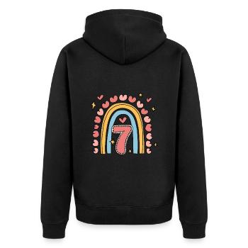 Coeur mignon de 7e anniversaire et design arc-en-ciel - Veste à capuche bio Premium Unisexe - noir - Dos - Nico (187cm)