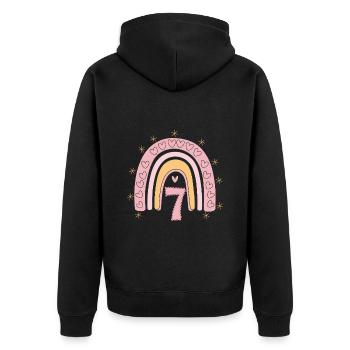 Coeur mignon de 7e anniversaire et design arc-en-ciel - Veste à capuche bio Premium Unisexe - noir - Dos - Nico (187cm)