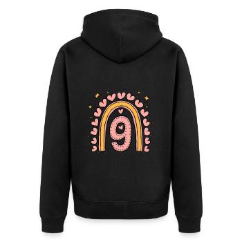 Cute 9th Birthday Heart & Rainbow Design - Unisex Premium Organic Zip Hoodie - black - Back - Nico (187cm)