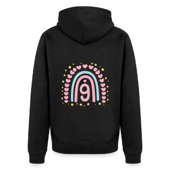 Cute 9th Birthday Heart & Rainbow Design - Unisex Premium Organic Zip Hoodie - black - Back - Nico (187cm)