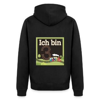 Ich bin 3 Zug Eisenbahn 3. Geburtstag - Unisex Premium Bio Zip Hoodie - Schwarz - Hinten - Nico (187cm)