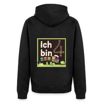 Ich bin 4 Zug Eisenbahn 4. Geburtstag - Unisex Premium Bio Zip Hoodie - Schwarz - Hinten - Nico (187cm)