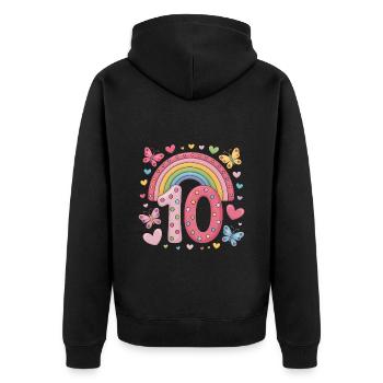 Papillon arc-en-ciel 10e anniversaire fille - Veste à capuche bio Premium Unisexe - noir - Dos - Nico (187cm)