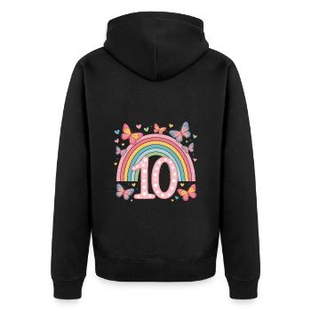 Papillon arc-en-ciel 10e anniversaire fille - Veste à capuche bio Premium Unisexe - noir - Dos - Nico (187cm)