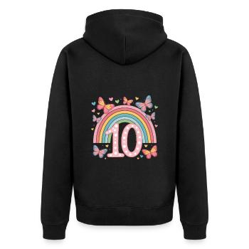 Papillon arc-en-ciel 10e anniversaire fille - Veste à capuche bio Premium Unisexe - noir - Dos - Nico (187cm)