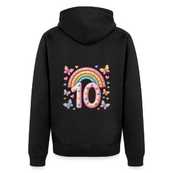 Papillon arc-en-ciel 10e anniversaire fille - Veste à capuche bio Premium Unisexe - noir - Dos - Nico (187cm)
