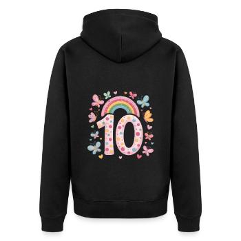 Papillon arc-en-ciel 10e anniversaire fille - Veste à capuche bio Premium Unisexe - noir - Dos - Nico (187cm)